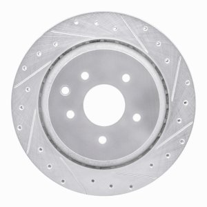 Infiniti G37 Brake Rotor (1) - Rear Right - R1 Concepts - Drilled & Slotted - Silver - `07-`15